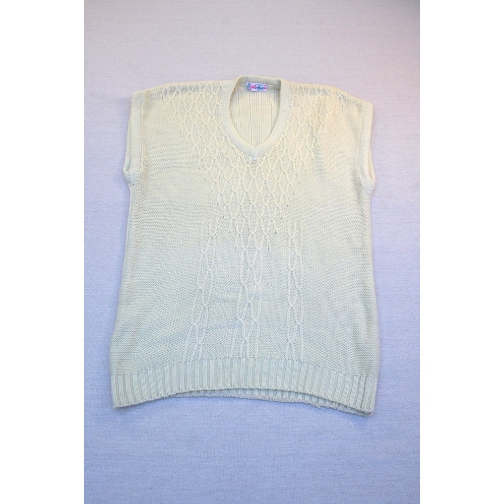 Vintage Womens Mohair Cream Cable Knit Sweater Vest Sleeveless V Neck Delicate